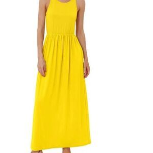 Women Round Neck Sleeveless Dress with Pockets, Yellow Medium